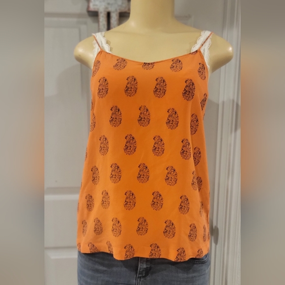 Made well-1937- J. Crew 100% silk orange with paisley blue pattern blouse NWOT - Picture 4 of 9